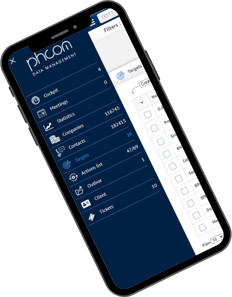 PHCom Data Management sur mobile
